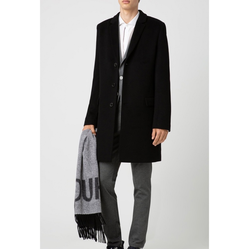 Hugo Boss Migor Overcoat Black Wool Dressy Pea Coat Jacket $445 NEW Size 48 R